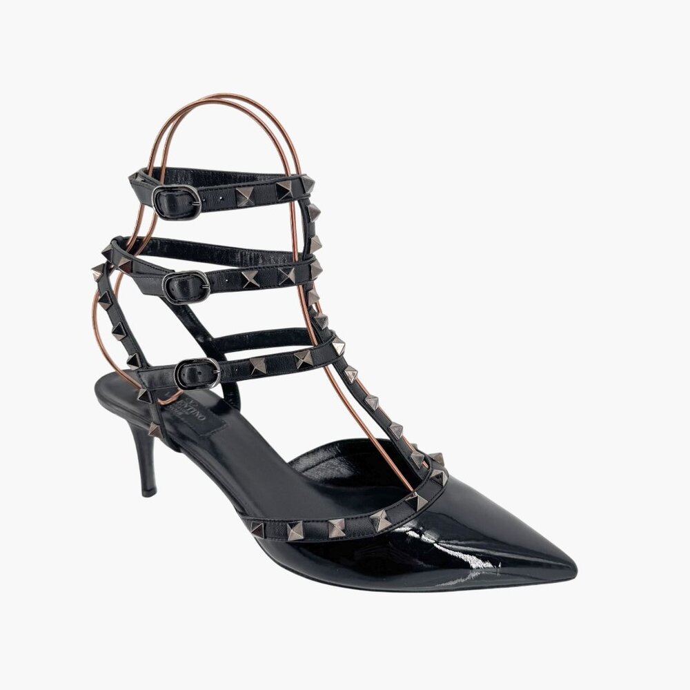 Valentino Rockstud Black Patent Leather Caged Strappy Pumps Heels Size 40 US 10 - Picture 8 of 13
